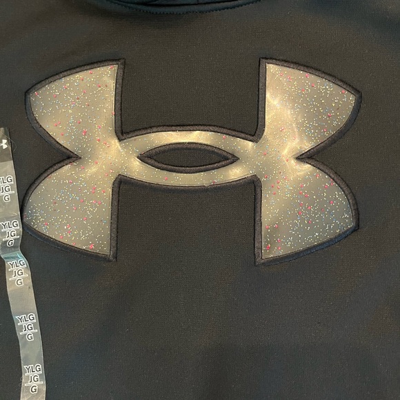 NWT! New Under Armour Sparkle Logo Hoodie/Black-Girls size large - Picture 2 of 6